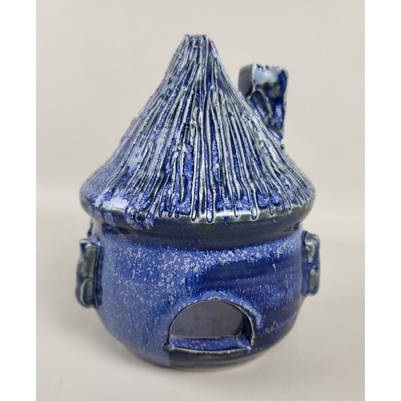 Cobalt Blue Glazed Art Pottery Fairy Cottage Tealight Candle Holder Artist Marke - Picture 4 of 14